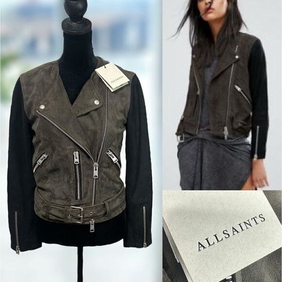 ALLSAINTS Jensen ColorBlock Leather Suede Biker Jacket Size 4 US 36 EU UK 8 - Picture 1 of 16